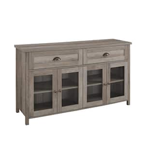 Grey Wash Wood and Glass Transitional Farmhouse 4 Door Sideboard with 2-Drawers