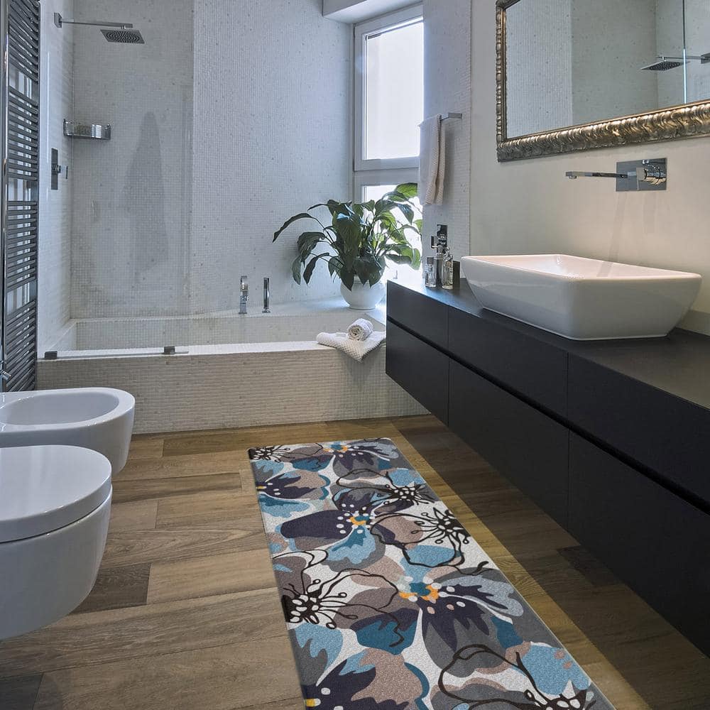 Blue and Gray Floral Anti-Fatigue Standing Mat 18" x 47"