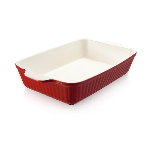 4.2 Qt. Rectangular Ceramic Casserole Dish with Handles, Large Lasagna Pan Deep for Oven, Red