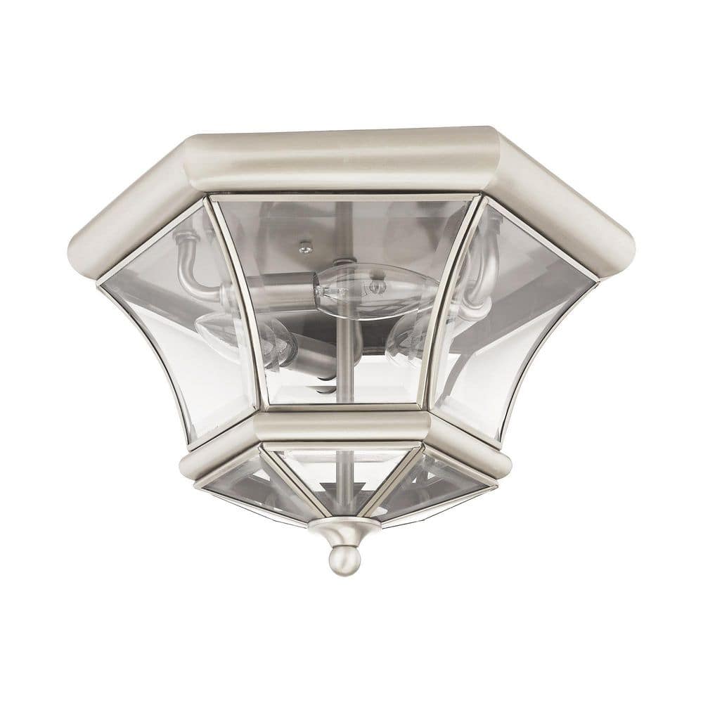 Brushed Nickel 3-Light Indoor/Outdoor Flush Mount with Clear Glass