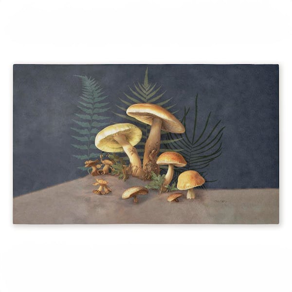 Mushrooms and Ferns on Blue Blue 18 in. x 30 in. Polyester Non-Slip Outdoor Door Mat