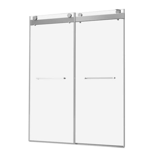 Boosicavelly 72 in. W x 79 in. H Double Sliding Frameless Shower Door in Brushed Nickel Finish with Clear Glass