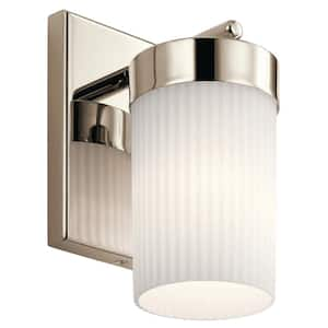 Ciona 9 in. 1-Light Polished Nickel Bathroom Indoor Wall Sconce Light with Round Ribbed Glass