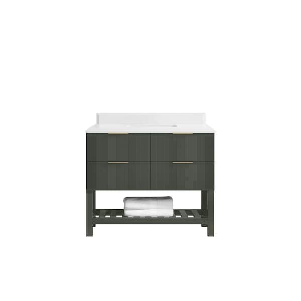 Willow Collections Catalina 42 in. Single Sink Freestanding Pewter Green Bath Vanity with White Qt. Top Unassembled