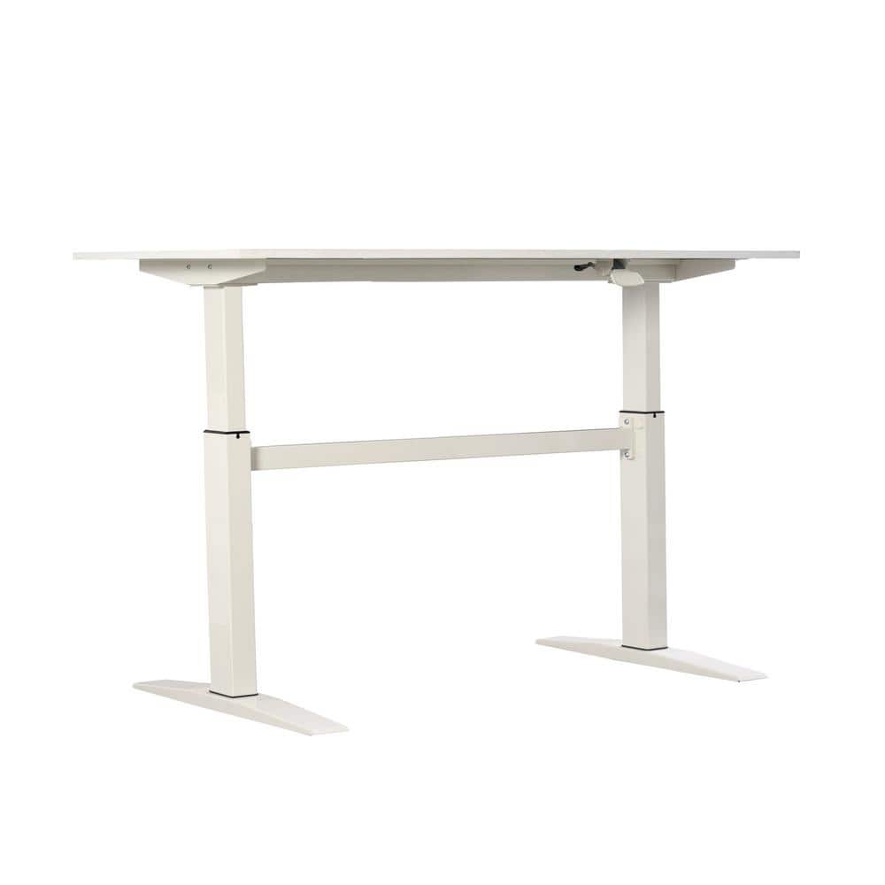 White Adjustable Height Standing Office Desk with Wood Top