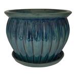 12 in. Dia Blue Hana Ceramic Planter