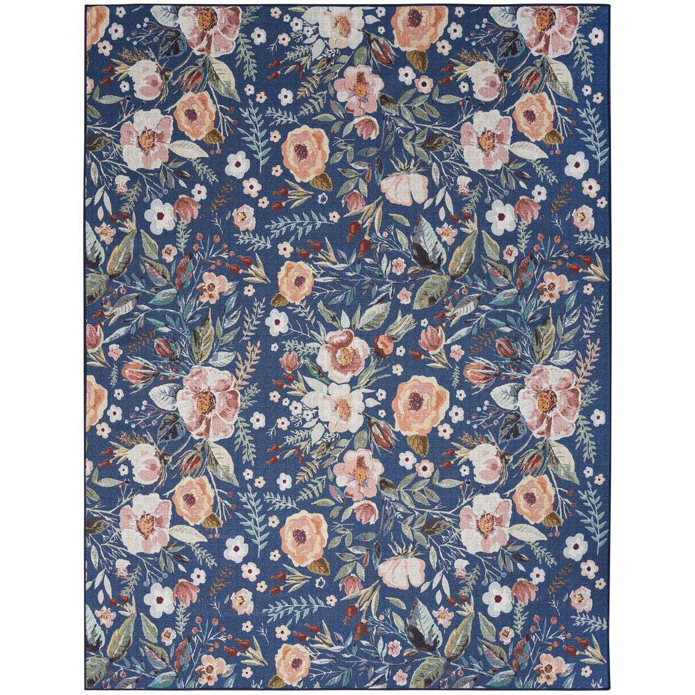 Nourison Washables Navy Multicolor 5 ft. x 7 ft. Botanical Traditional