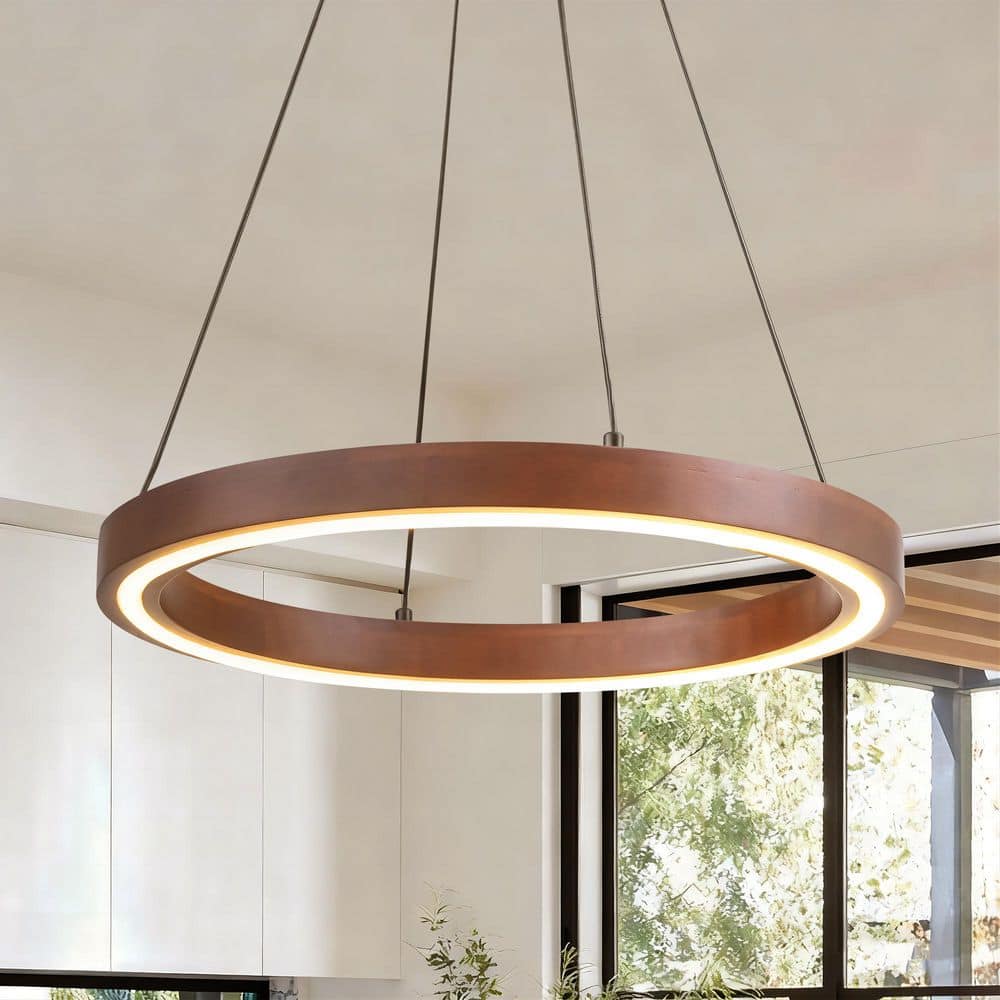Rennnsan Orvyn 24-Watt 1-Light Walnut Finish Farmhouse Wagon Wheel