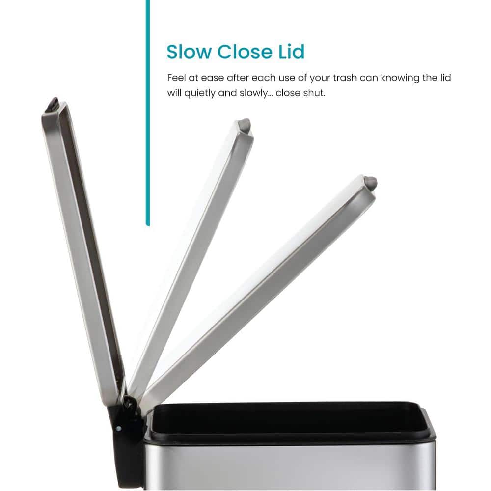 Slim Rectangular Silver Stainless Steel Step-On Trash Can