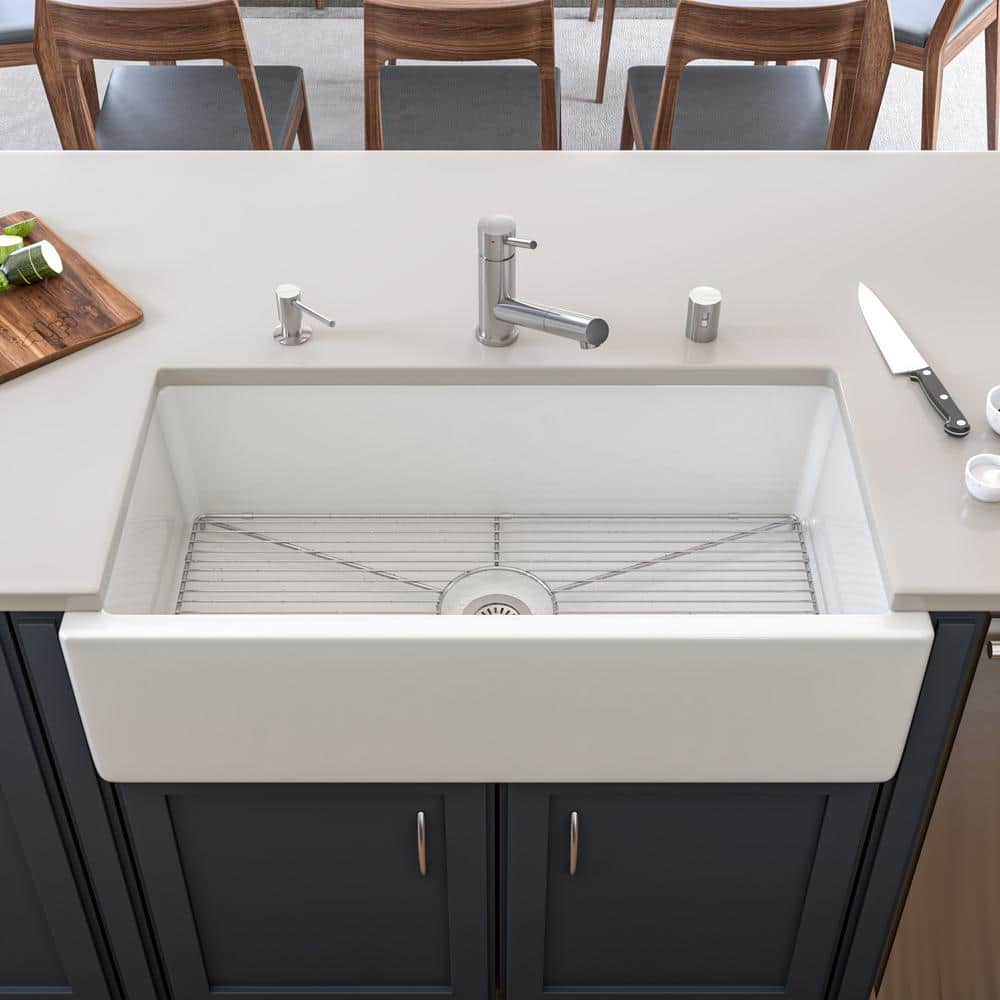 36'' White Fireclay Single Bowl Farmhouse Sink
