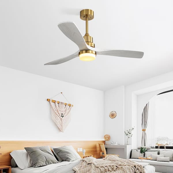 Light Pro 52 in. Indoor Gold Ceiling Fan with Dimmable Led Light,6 Speed,Remote Control,3 Wood Blade,Reversible DC Motor