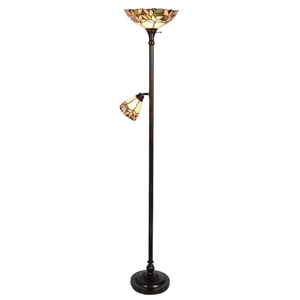 Dale Tiffany Crystal Leaf Collection 69.75 in. Antique Bronze Torchiere with Side Light