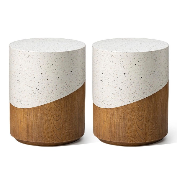 17.25 in. Multi-Functional MGO Faux Terrazzo Wood Texture Garden Stool/ Plant Stand Kits and Accessories (set of 2)