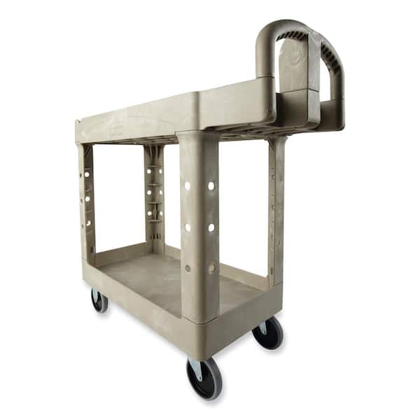 Rubbermaid Commercial Polypropylene Service Cart with Lipped Shelf, 2  Shelves, Beige, 2000 lbs Load Capacity, 33-1/4 Height, 45-1/4 Length x  25-7/8