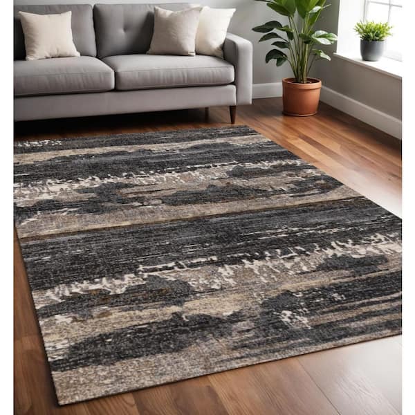 5 ft. x 8 ft. Gray Black And Tan Abstract Area Rug