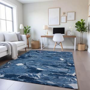 Mayfield Premium Machine Washable Abstract AMF1344 Navy 3 ft. x 4 ft. Area Rug