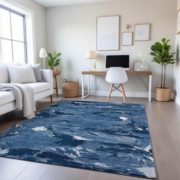 Mayfield Premium Machine Washable Abstract AMF1344 Navy 9 ft. x 12 ft. Area Rug