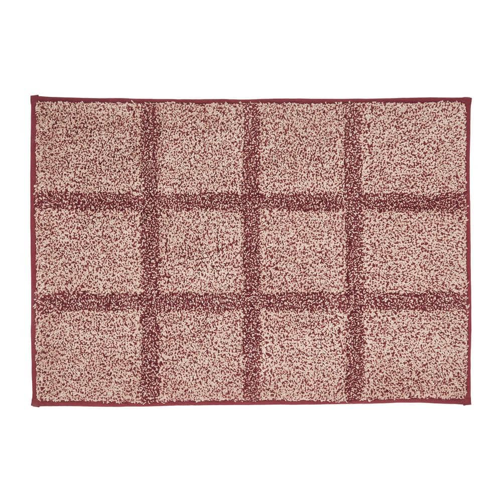 Connell Burgundy and Tan Cotton Bath Mat, 20" x 30"