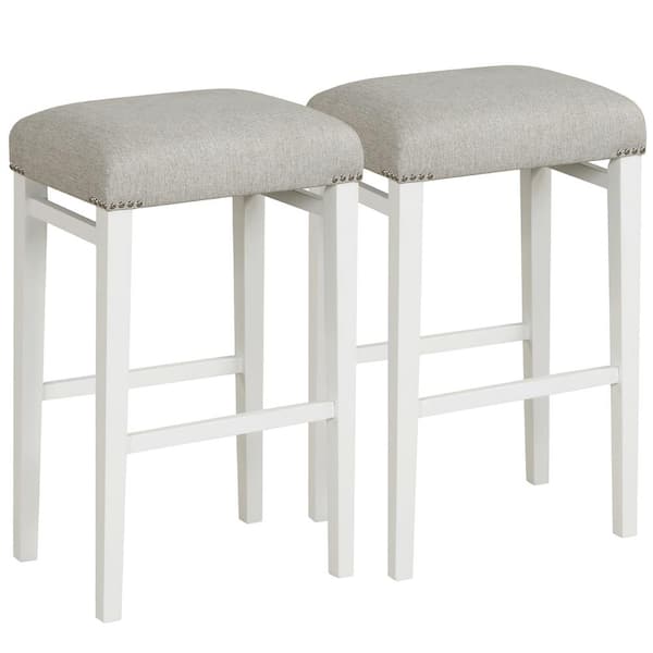 Costway 29.5 in. Gray Backless Wood Bar Stool Bar Height Kitchen Chairs with Wooden Legs (Set of 2)