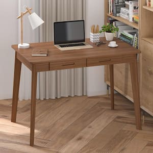 Bestier 47 in. Small L-Shaped Computer Desk with Storage Shelves Brown