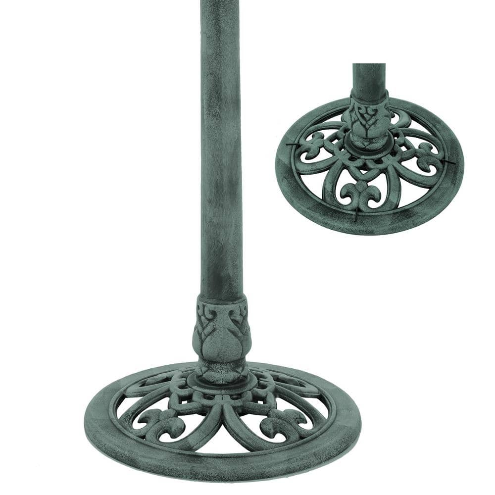 Antique Patina Green Weather-Resistant Plastic Bird Bath with Stand