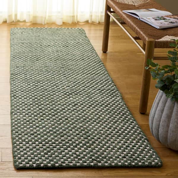 Vermont 2 ft. x 8 ft. Green/Ivory Pebble Weave Washable Runner Rug