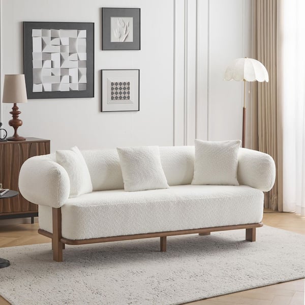 CHRISTOPHER KNIGHT HOME Jack 82.25 in. W Round Arm Curved Upholstered Polyester Rectangle Modern 3-Seater Sofa in. Beige with Pillows
