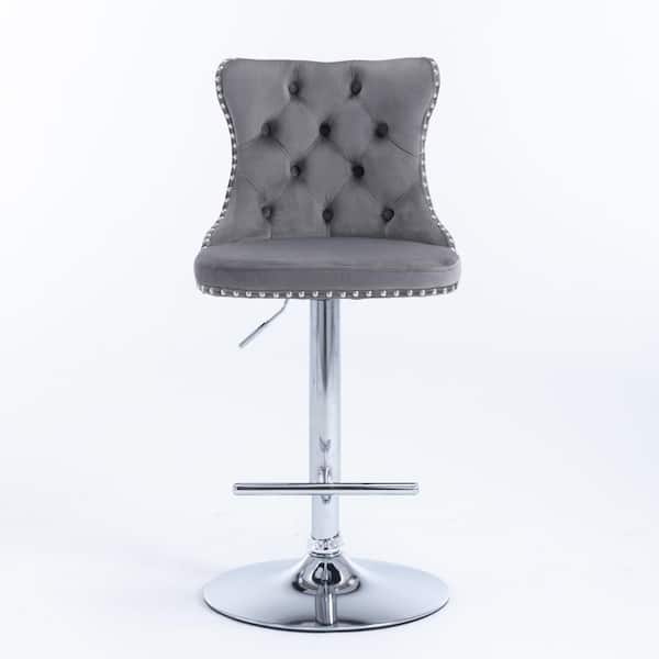 Donason 45.60 in. Gray Low Back Metal Frame Adjustable Cushioned Bar Stool with Velvet Seat (Set of 2)