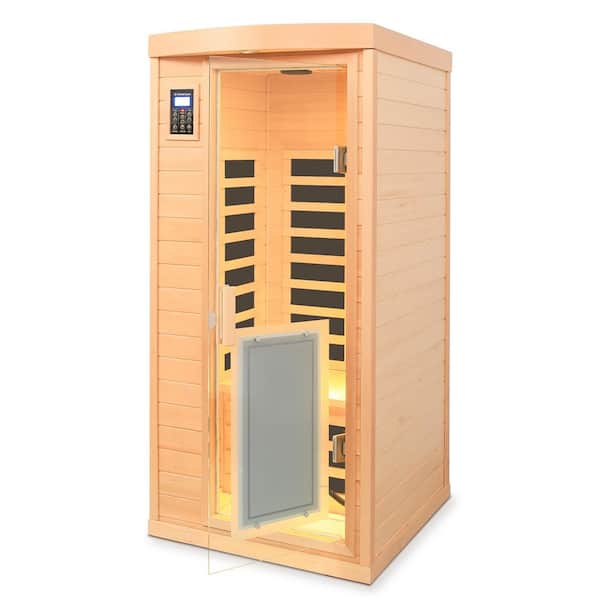1-Person Indoor Hemlock infrared Sauna with 8 Far-Infrared Carbon Crystal Heaters