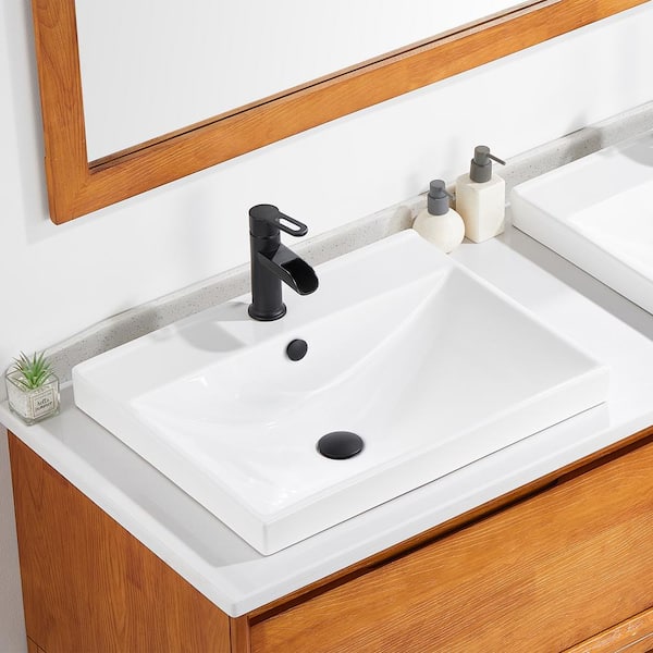 Rectangular 24 in. Drop-In Ceramic Bathroom Sink in White Rectangular 24 in. Drop-In Ceramic Bathroom Sink in White