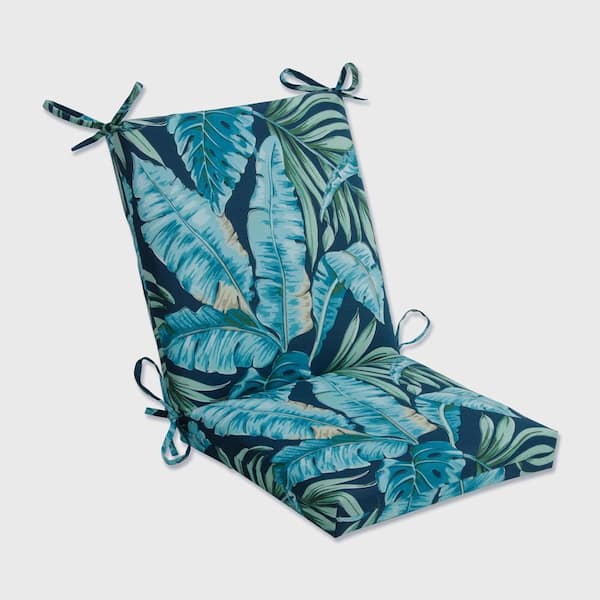 Pillow Perfect Tropic Botanical 18 in. W x 3 in. H Deep Seat, 1 Piece Chair Cushion and Square Corners in Blue/Green Tortola
