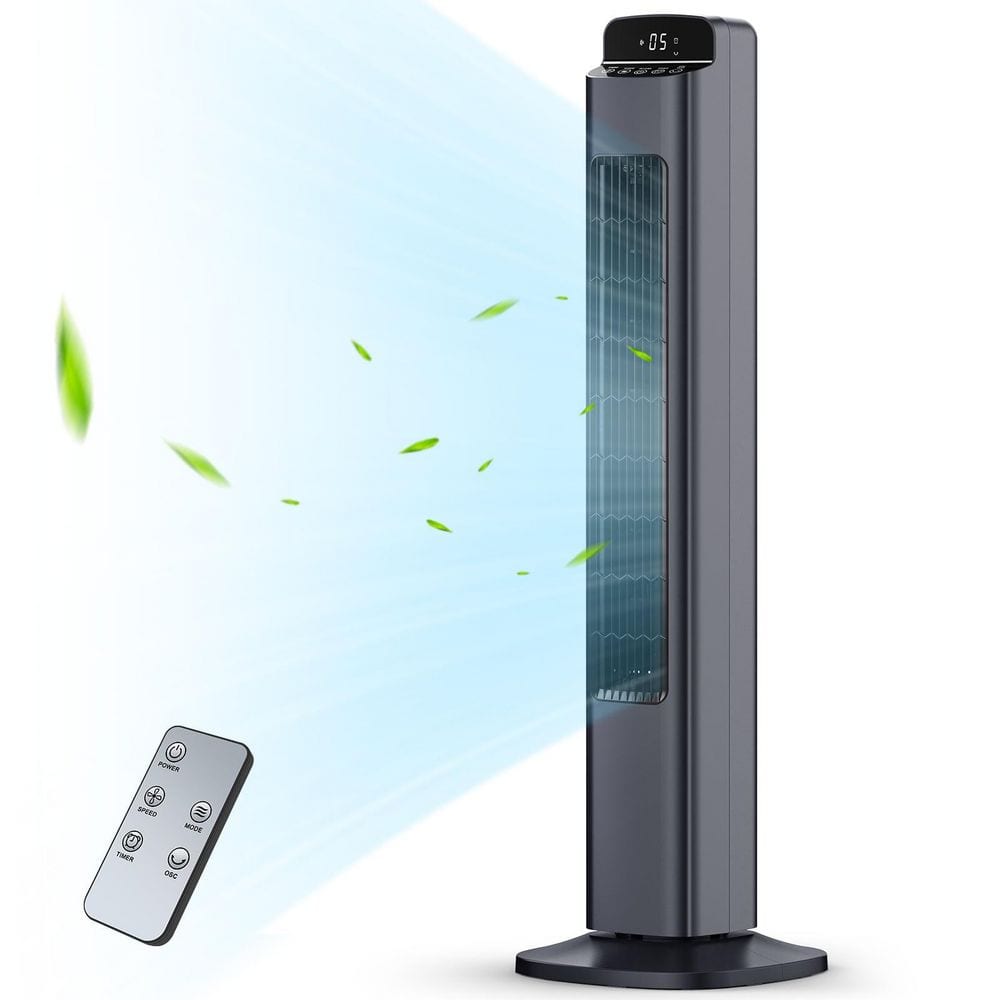 35.83 in. 5-Speed 80° Oscillating Tower Fan with 3 Modes, 12 H Timer, Remote, LED display in Gray price history on PriceWatchPro