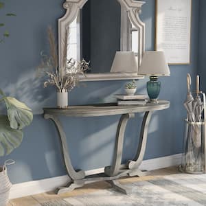 Dongola 47.95 in. Vintage Gray Oak Half Moon Wood Console Table