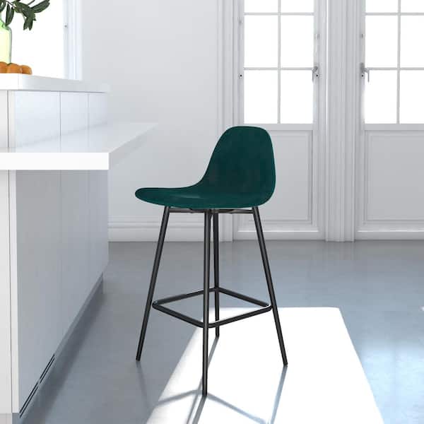 REALROOMS Cooper 24.5 in Green Velvet with Metal Legs Upholstered Counter Stool