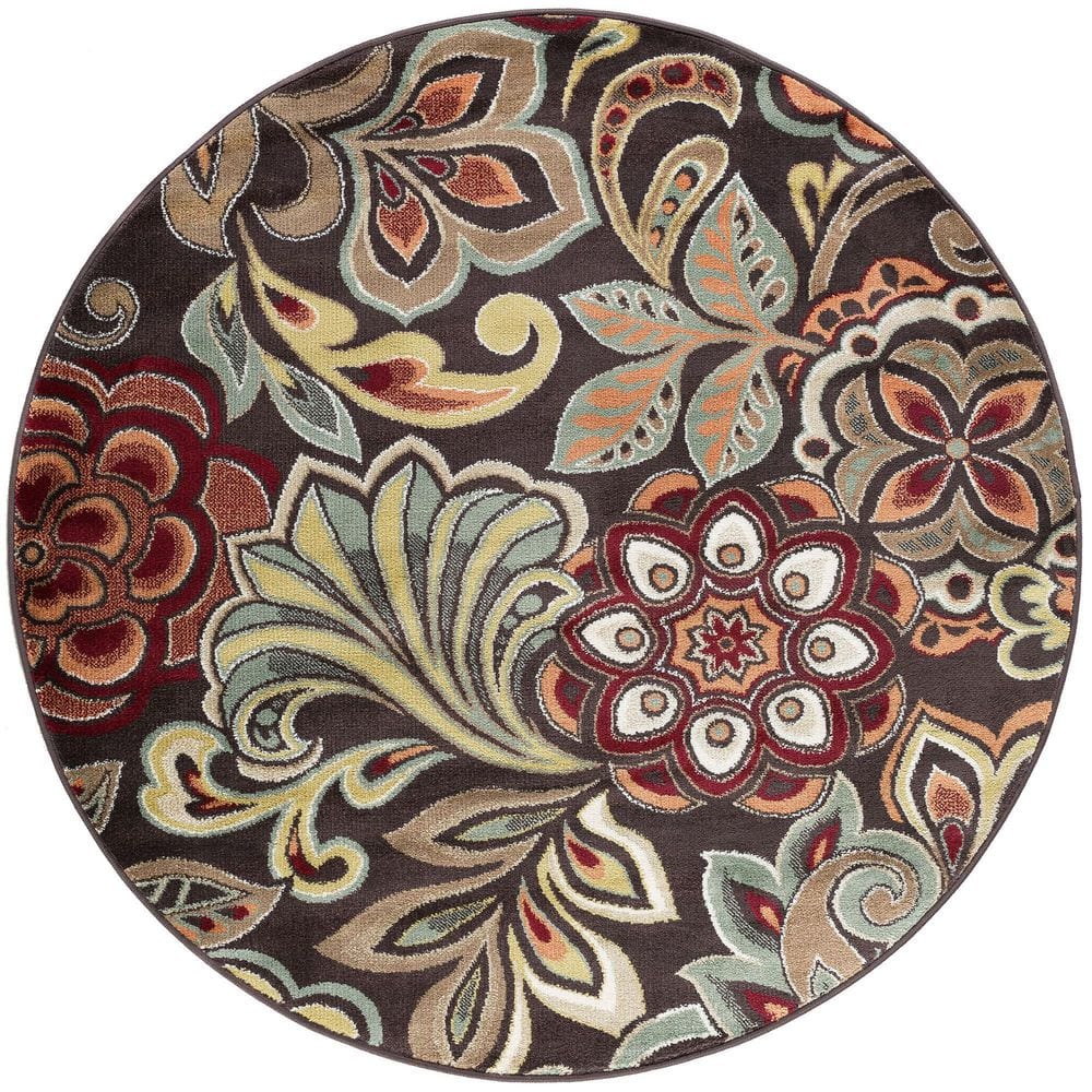 Deco Abstract Brown 8 ft. Round Indoor Area Rug price history on PriceWatchPro