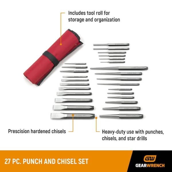 GEARWRENCH Steel SAE Punch and Chisel Set with Tool Roll (27-Piece