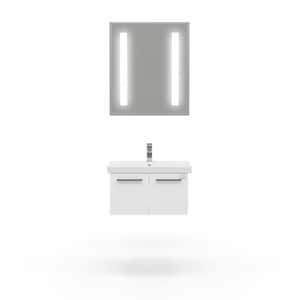 Aspe 24 in. W x 18 in. D Vanity in Glossy White with Ceramic Vanity Top in White with White Basin and LED Mirror