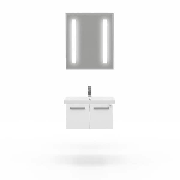 Aspe 32 in. W x 18 in. D Vanity in Glossy White with Ceramic Vanity Top in White with White Basin and LED Mirror