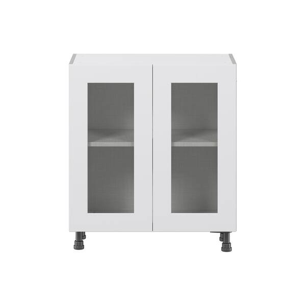 J Collection Wallace Painted Warm White Assembled Corner Wall Kitchen Cabinet with Glass Door (24 in. W x 30 in. H x 14 in. D)