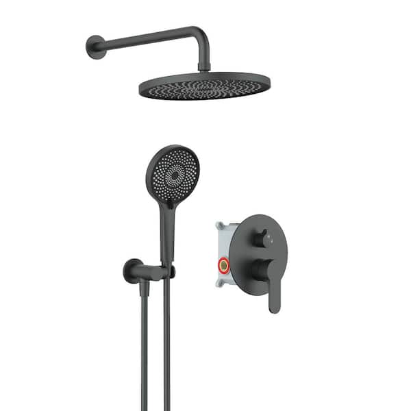 Tahanbath Single-Handle 3-Spray Round Ultra-thin Shower Faucet with 2 Way Pressure Balance Shower Valve Kit in Matte Black