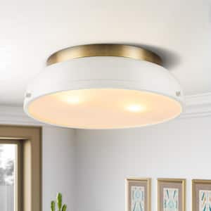 Calico 14.2 in. 2-Light Bright White Modern Transitional Flush Mount with Frosted Glass Cone Shade