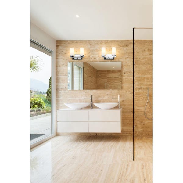 Danica 11.75 in. 2 Light Chrome Vanity Light with White Glass Shade