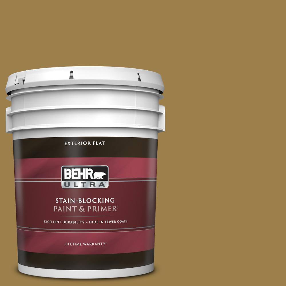 BEHR ULTRA 5 gal. S3106 Gold Ink Flat Exterior Paint & Primer 485305