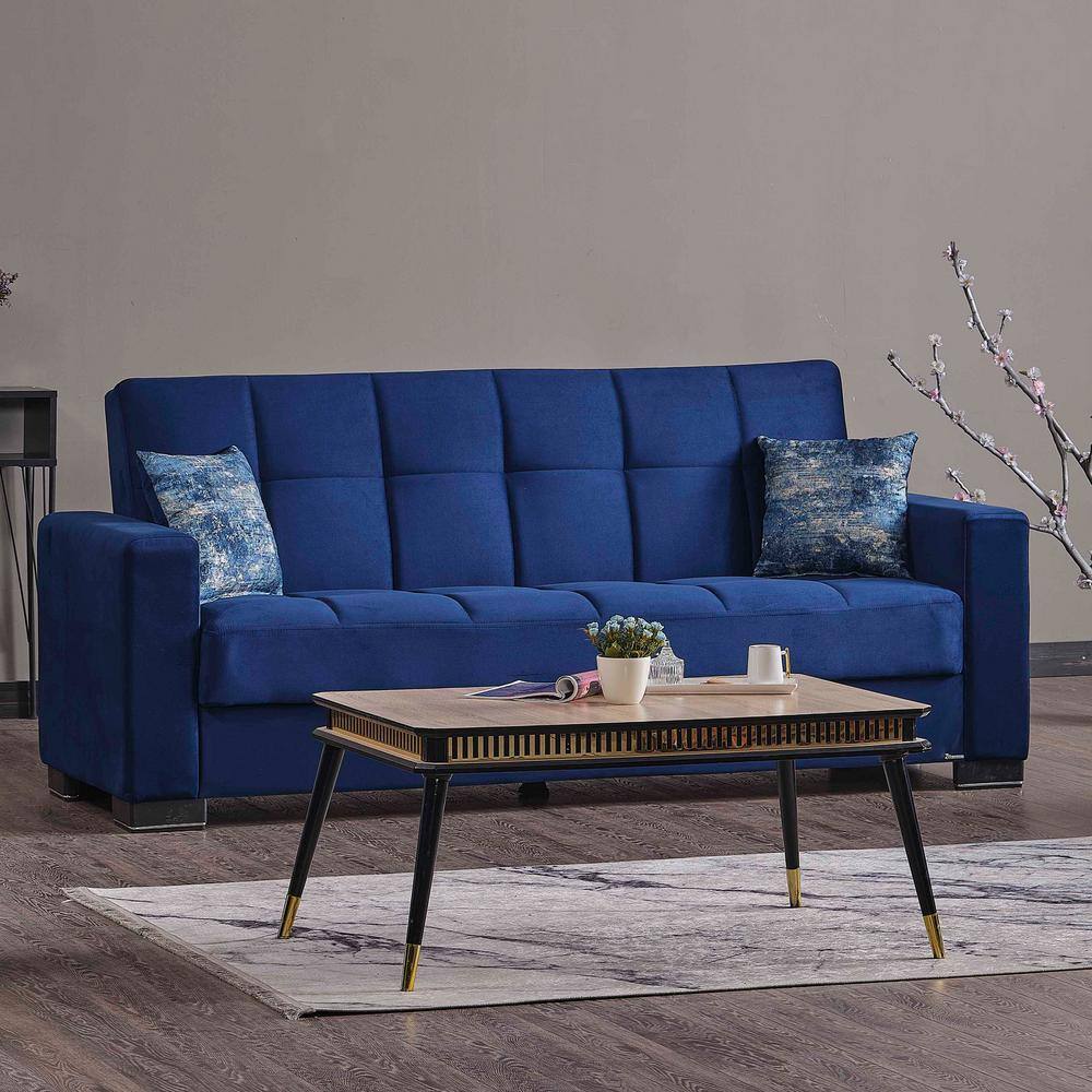 Modern Twin True Blue Microfiber Sleeper Sofa with Storage