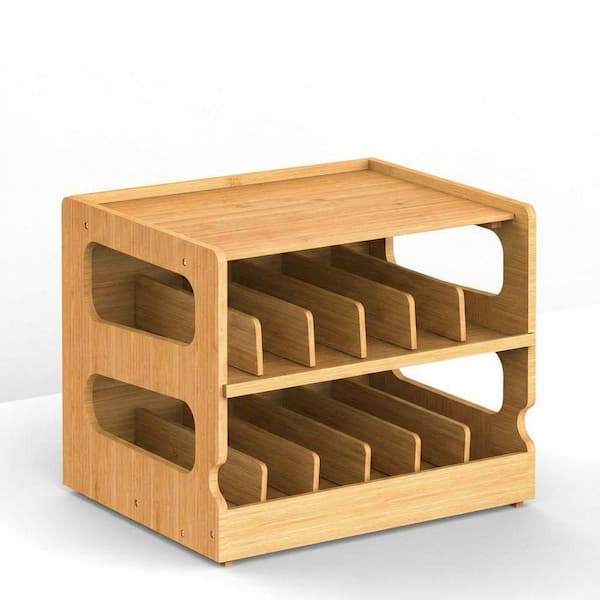 LAIFUCAM Natural Bamboo Cat Food Organizer with Stackable 2-Tier