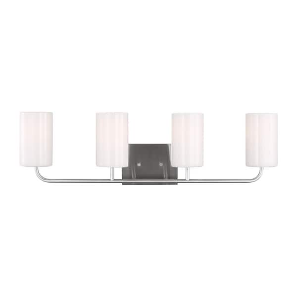 Generation Lighting Rhett 31 in. 4-Light Brushed Steel Extra Large Vanity Light with Clear/White Glass Shades