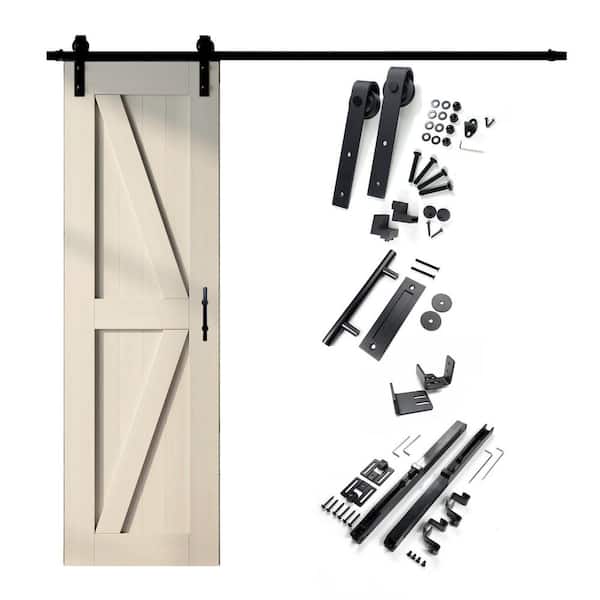 HOMACER 28 in. x 84 in. K-Frame Tinsmith Gray Solid Pine Wood Interior Sliding Barn Door with Hardware Kit, Non-Bypass