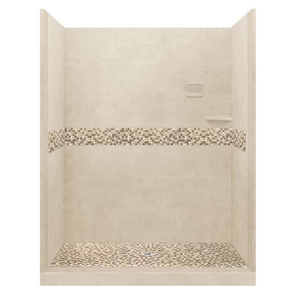 American Bath Factory Roma 60 in. L x 32 in. W x 80 in. H Center Drain Alcove Shower Kit with Shower Wall and Shower Pan in Desert Sand
