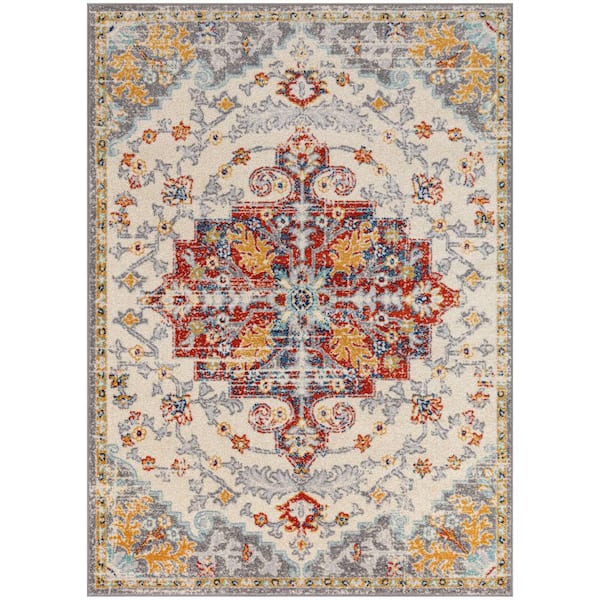 Nourison Passion Ivory Multicolor 4 ft. x 6 ft. Center medallion Traditional Area Rug
