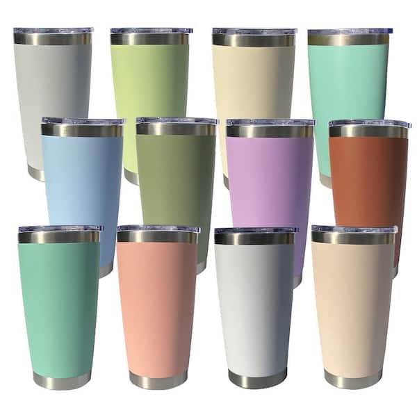 12-Pack 20 oz Assorted-Color Stainless Steel Insulated Tumblers with Push Lids and Metal Straws